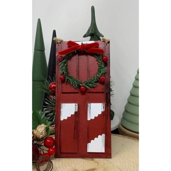 Farmhouse Christmas Door Sign 6in Red Tiered Tray Ornament Holiday Rustic Decor - Picture 6 of 6